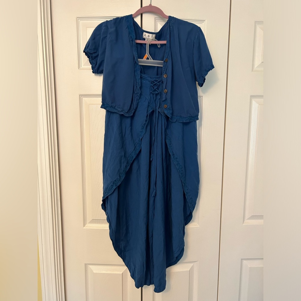 L.S.I. Outfit Size Medium Blouse & Pants Peasant Fairy Southwestern Navy Blue